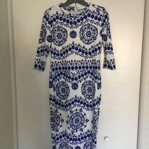 Midi length Blue and white dress